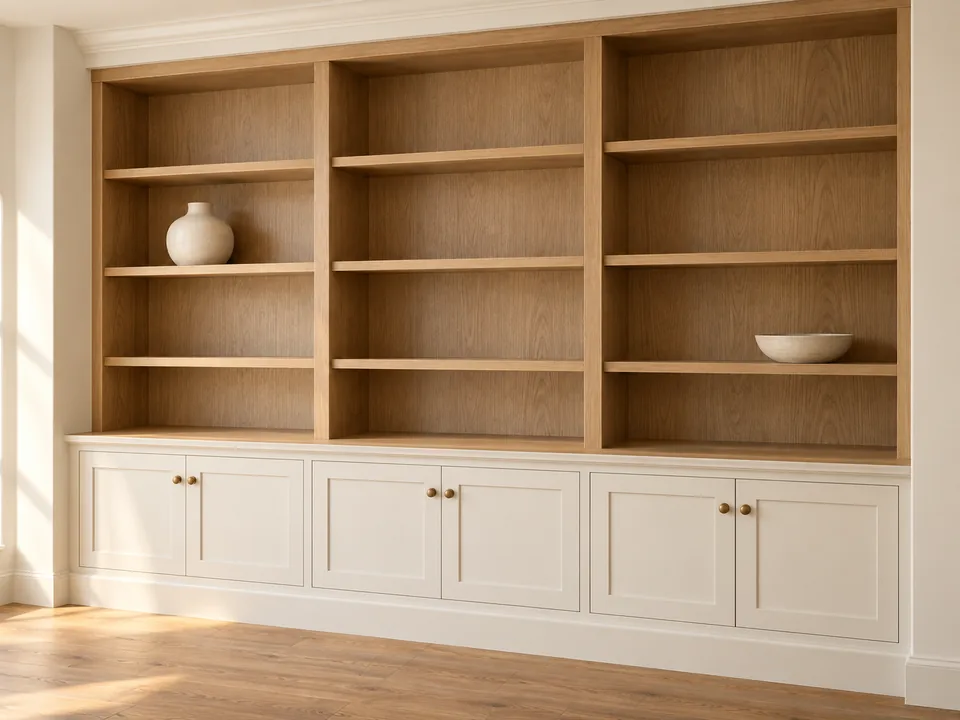 Illustration of built-in shelves and cabinets