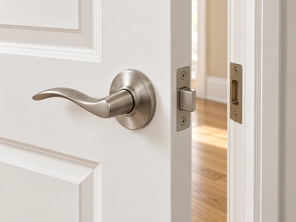 Illustration of a round interior doorknob and latch