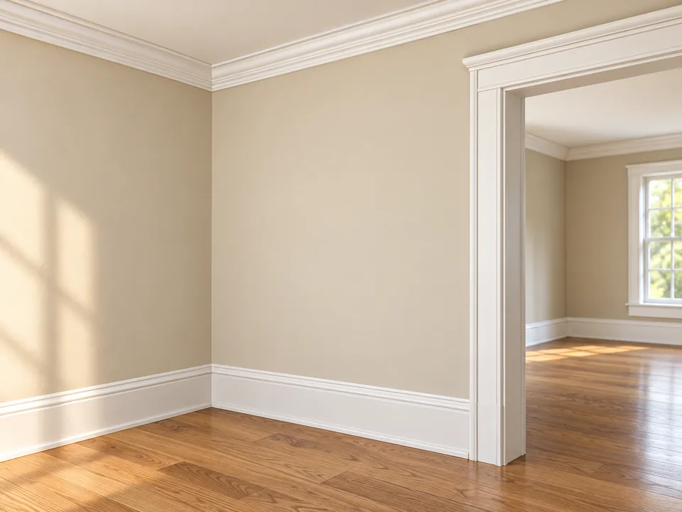 Illustration of fitted baseboard, door casing and crown molding