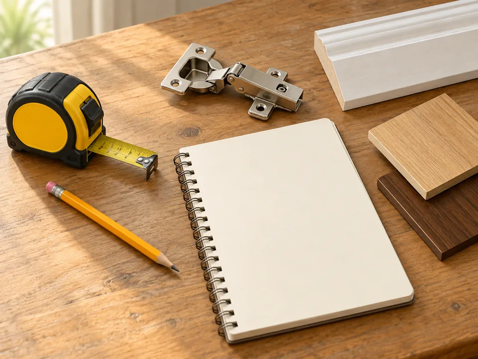 Illustration of tools and materials for planning a home repair.